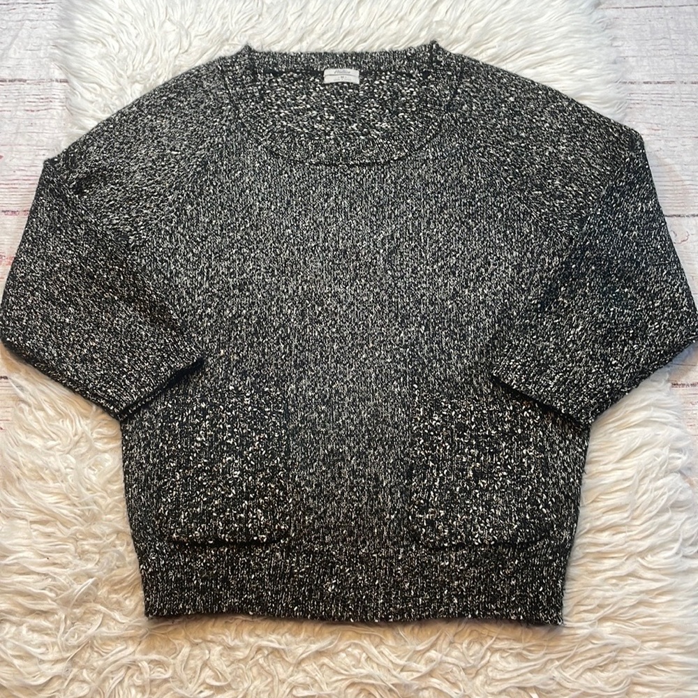 Madewell Wallace Metallic Silver Speckled Pocket Crewneck Sweater